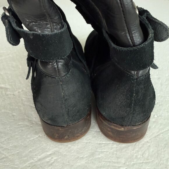 Size 9.5 - Ugg Cydnee Boots Black Leather Knee High Buckle Sheepskin Shearling - Picture 9 of 9